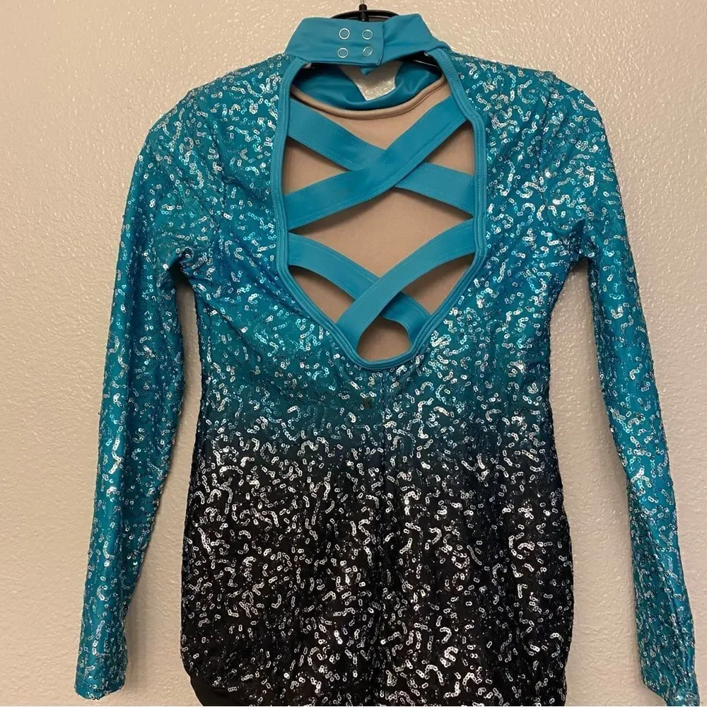 WEISSMAN Dance Costume aqua blue teal ombre Lost It To Trying 12731 Child MC